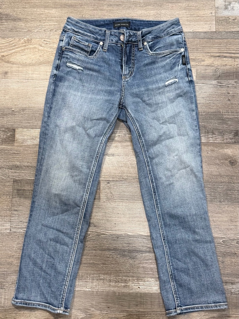 Silver Jeans Straight Faded Blue Denim‎